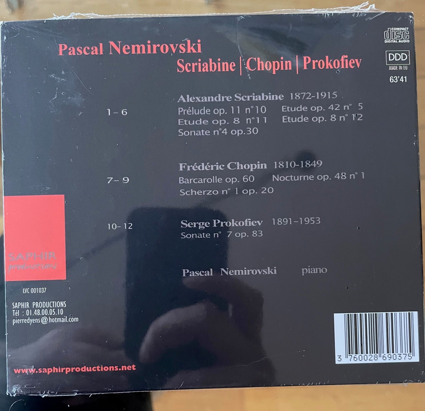 CD Entre Ciel et Terre de Pascal Nemirovski au piano Scriabine, Chopin et Prokofiev