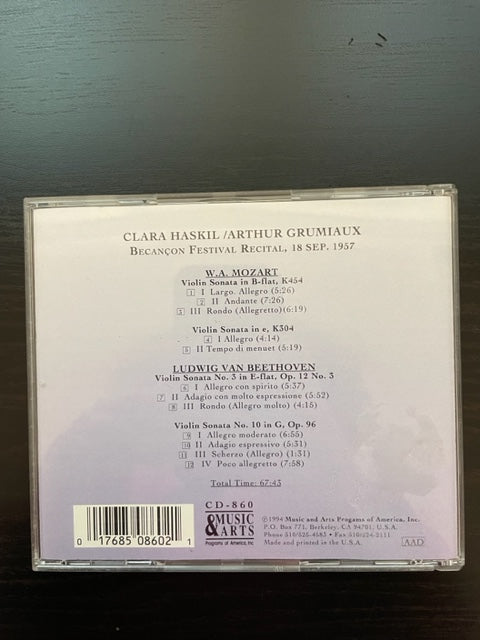 CD Mozart, Beethoven Besançon Festival Recital Sept.1957, Violin sonatas K304 & K454 et op.12n°1 & 96