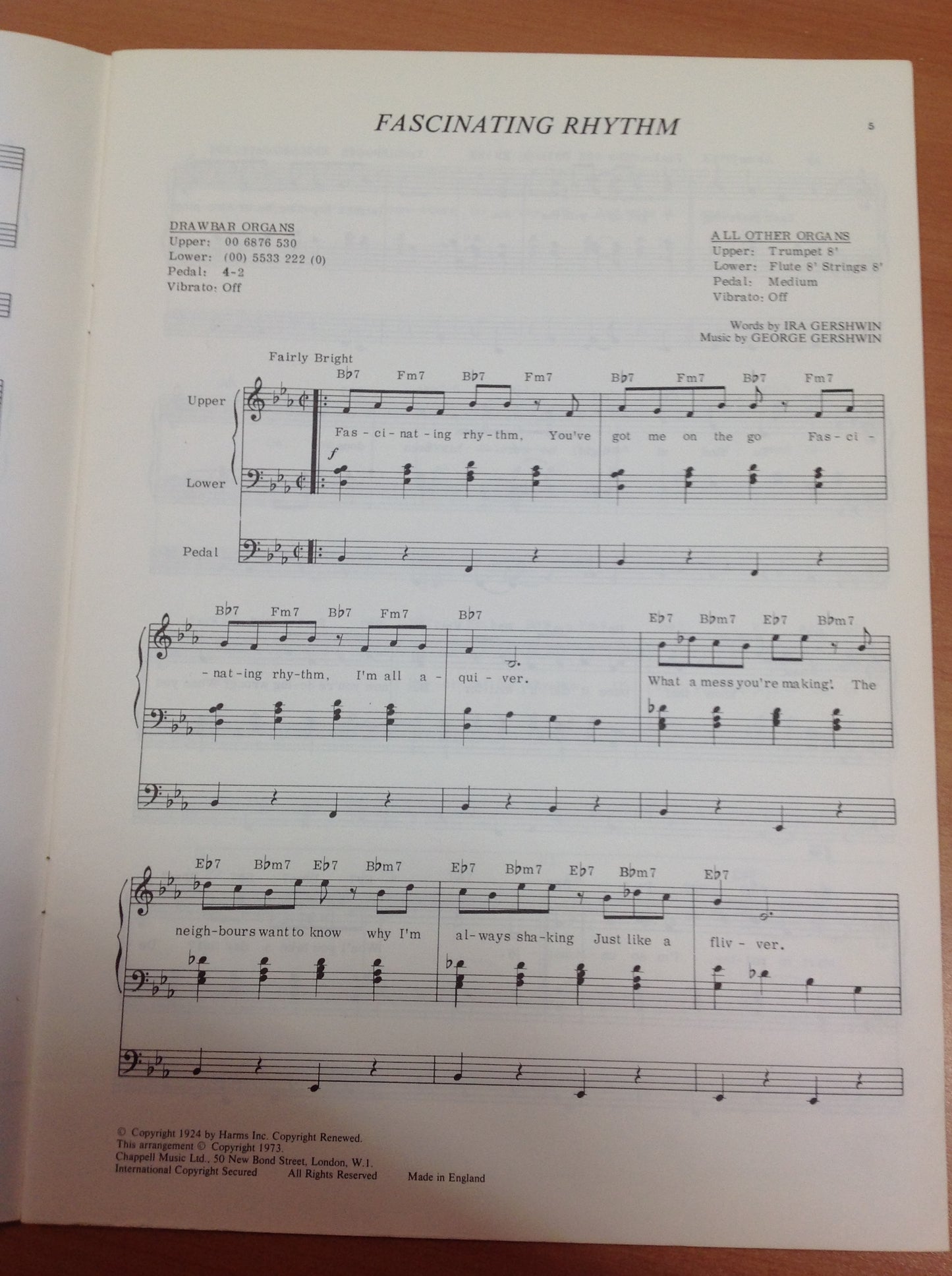 Classic George Gershwin partition pour orgue et voix