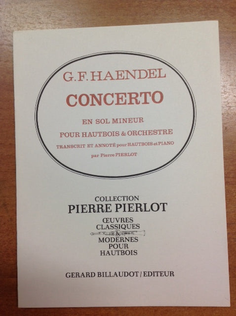 Haendel Concerto en sol mineur pour hautbois réduction piano