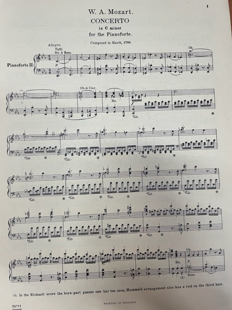 Mozart Concerto en do mineur KV 491 réduction pour deux pianos