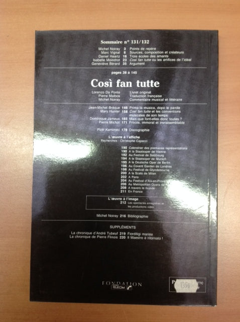 Cosi fan tutte de W.A.Mozart, revue Avant-Scène Opéra n°131 / 132