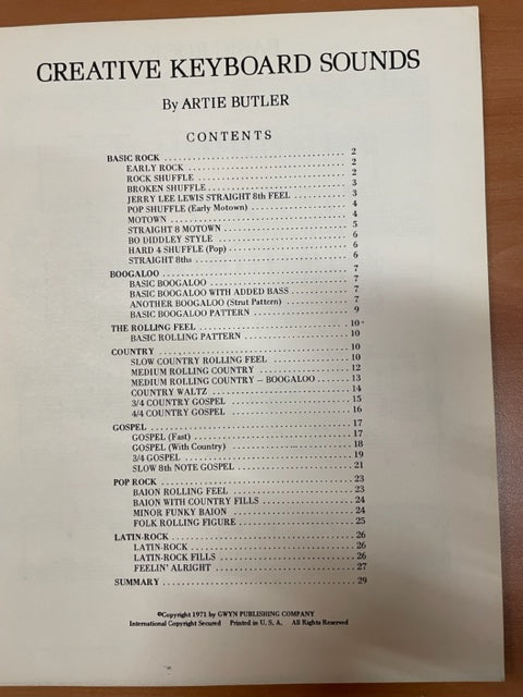 Butler Artie Creative keyboard sounds partition piano