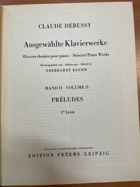 Debussy Oeuvres pour piano volume 2 Préludes 1er livre