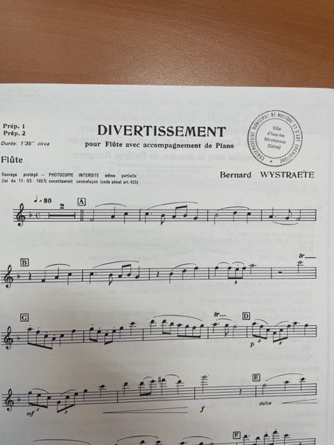 Bernard Wystraete Divertissement partition pour flute et piano