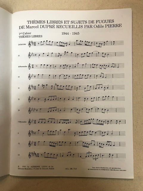 Marcel Dupré Themes Libres Et Sujets De Fugues Volume 1 partition pour orgue