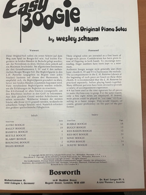 Easy Boogie, 14 original piano solos, book 1 partition de Schaum W