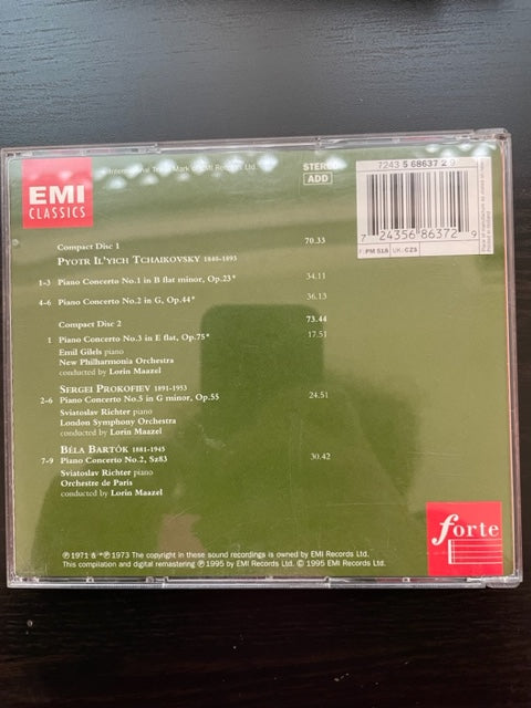 2 CD Tchaïkovsky Prokofiev Bartok Piano concertos N° 1, 2 & 3 / Piano concerto n° 5 / Piano Concerto n° 2 (2 CD)