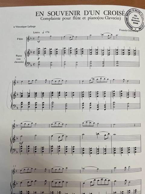Francis Coiteux En souvenir d'un croisé partition pour flute et piano