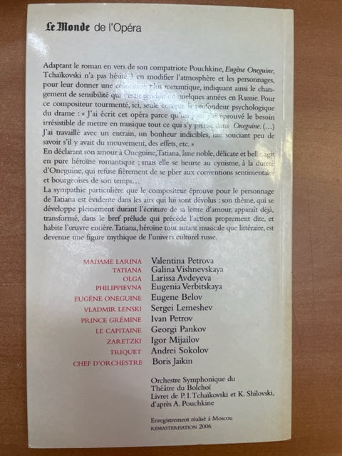 Tchaïkovsky Eugène Onéguine Livret bilingue + 2 CD