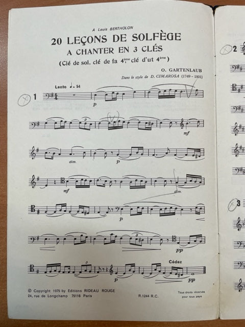 Odette Gartenlaub 20 Leçons - Elém. A - 3 clés sans accompagnement