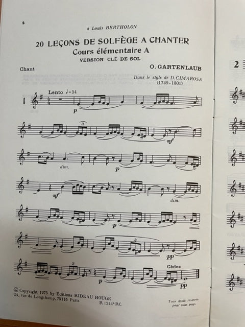 Gartenlaub 20 leçons de solfège à chanter élémentaire A, sans accompagnement