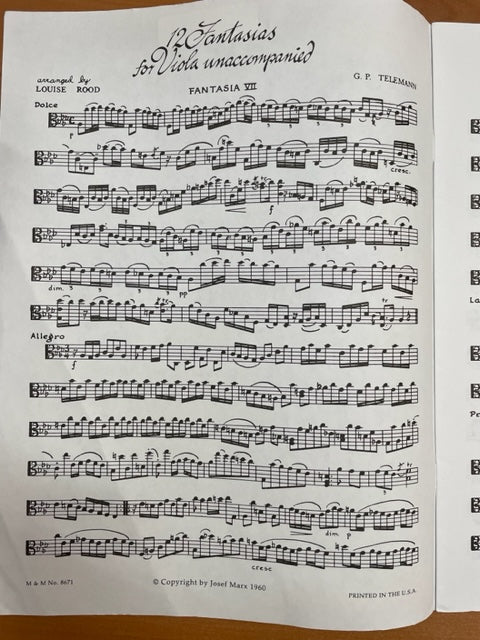 Telemann Georg Philipp 12 Fantasias pour alto seul arrangé par Louise Rood. Book 2: N° 7-12