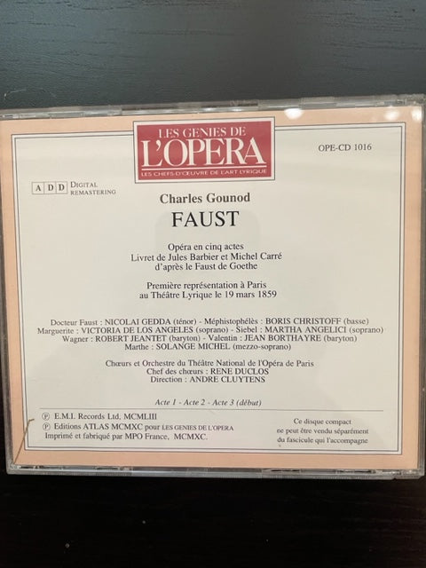 CD Opéra Charles Gounod Faust actes 1 et 2, début de l'acte 3