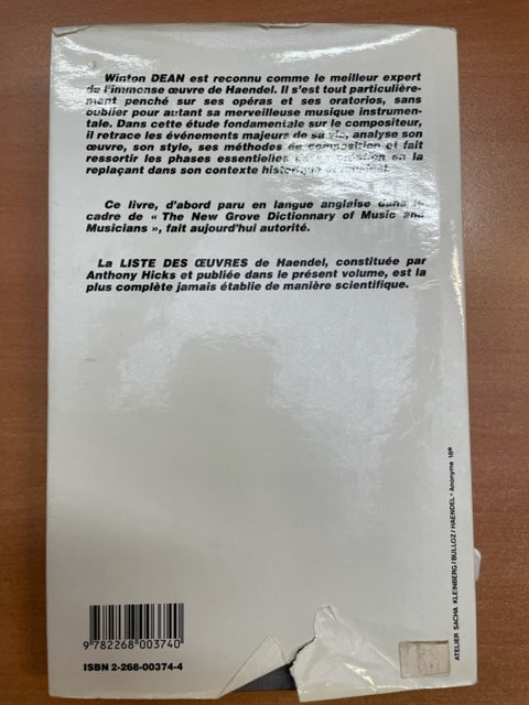 Haendel livre de Winton Dean- 3000 partitions, livres et vinyles d'occasion en vente sur notre site internet gastonmusicclub.fr Gaston Music Store