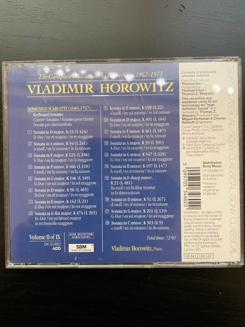 CD Domenico Scarlatti 18 Keyboard sonatas Vladimir Horowitz au piano