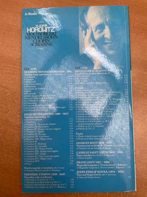 Vladimir Horowitz Moussorgski, Mendelssohn, Chopin, Scriabine livret + 2CD- 3000 partitions, livres et vinyles d'occasion en vente sur notre site internet gastonmusicclub.fr Gaston Music Store