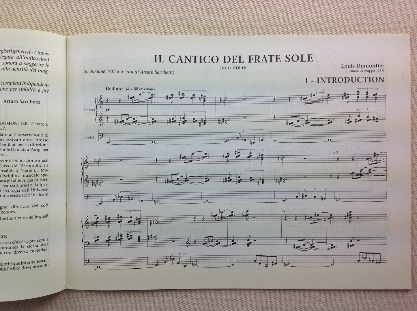 Louis Dumontier Il cantico del Frate Sole, partition pour orgue
