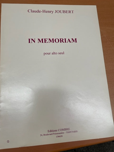 Claude Henry Joubert In memoriam partition pour alto seul