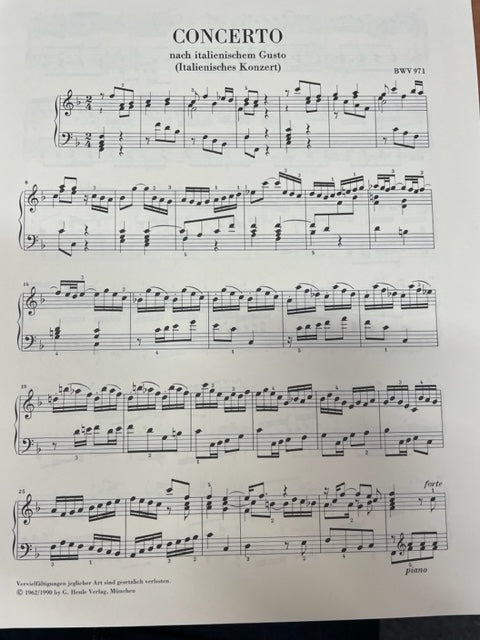 J.S Bach Italienisches Konzert BWV 971 partition piano