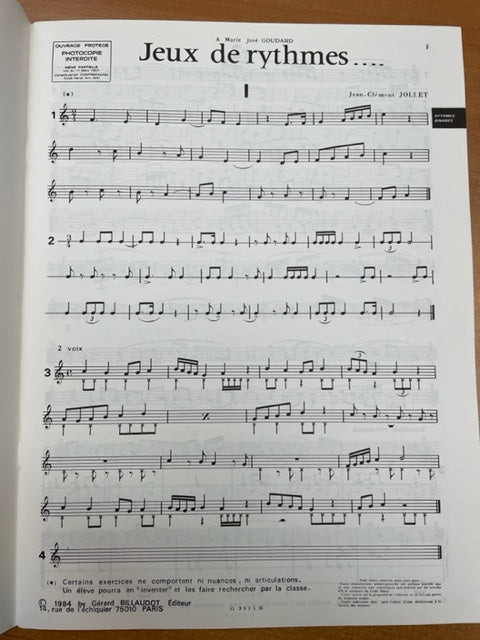 Jean Clement Jollet Jeux de rythmes... et jeux de clés vol 3: initiation musicale 3
