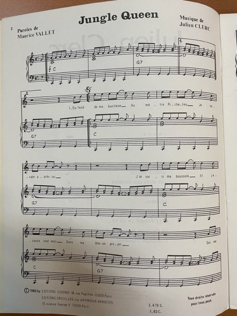 Julien Clerc Songbook Automne 80 - 8 chansons