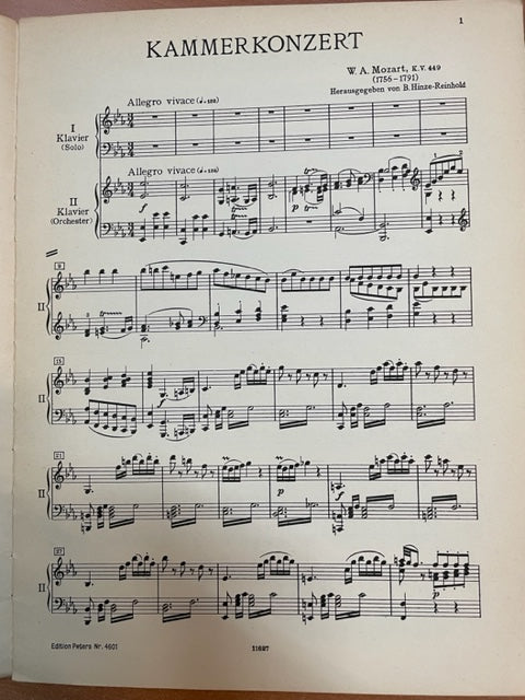 Mozart W.A. Concert de chambre en mib majeur - KV 449 partition pour 2 pianos