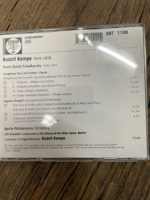 CD Tchaïkovsky Rudolf Kempe Symphonie n°5 opus 64 - Eugène Onéguine extraits