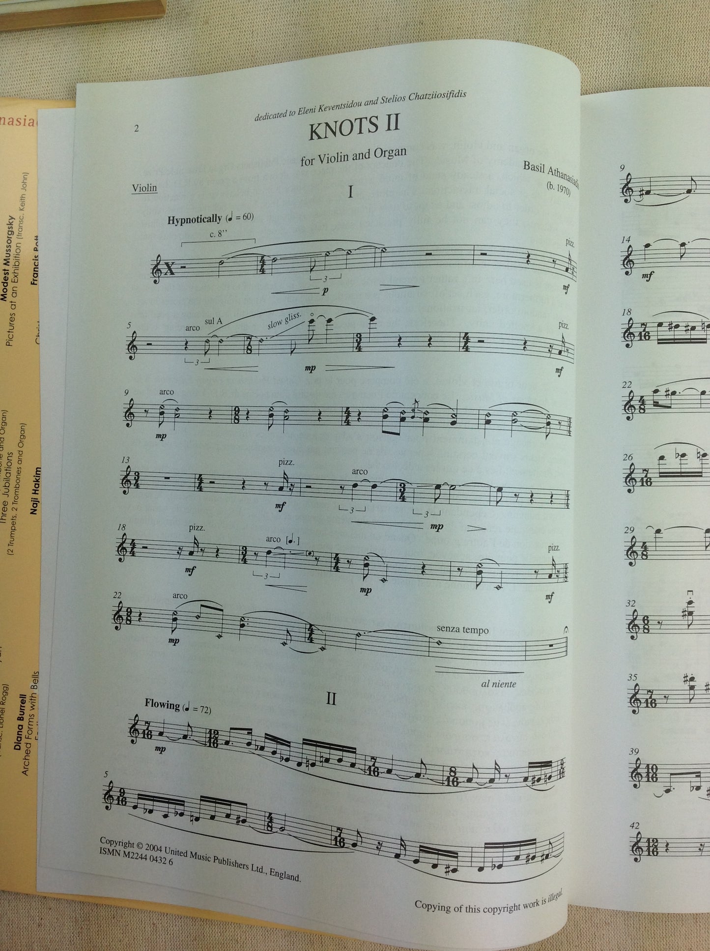 Athanasiadis Basil Knots II partition pour violon et orgue