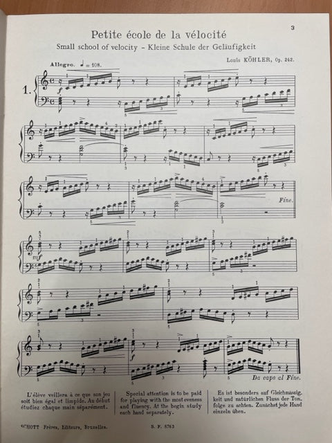 Louis Köhler La petite vélocité opus 242 partition piano