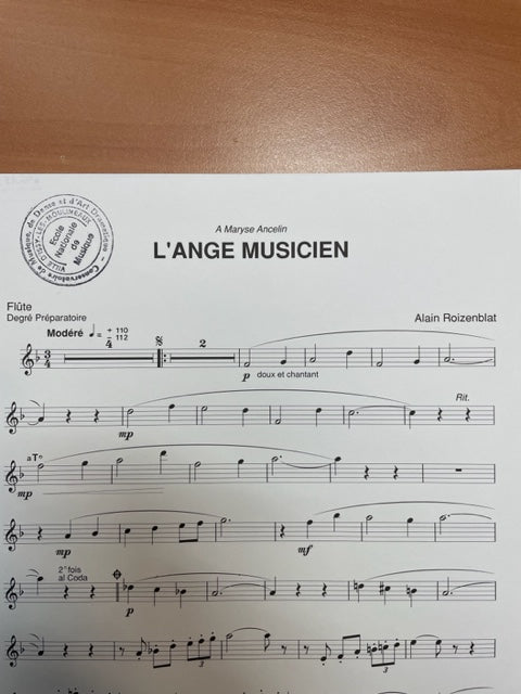 Alain Roizenblat L'ange musicien partition pour flute et piano