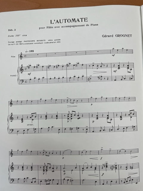 Gérard Grognet L'automate partition pour flute et piano