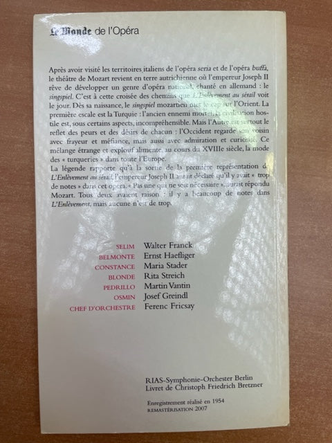 Mozart L'enlèvement au sérail Livret bilingue + 2 CD