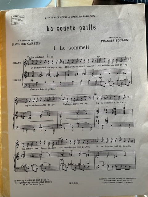 Francis Poulenc La courte paille partition pour voix et piano