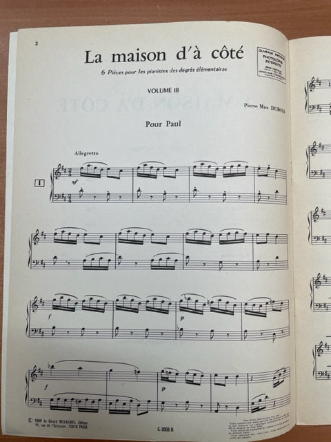 Pierre-Max Dubois La maison d'à côté volume 3 partition piano