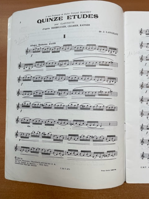 Jacques Lancelot 15 études pour clarinette