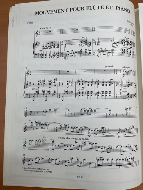 Anne Lauber Mouvement partition pour flute et piano