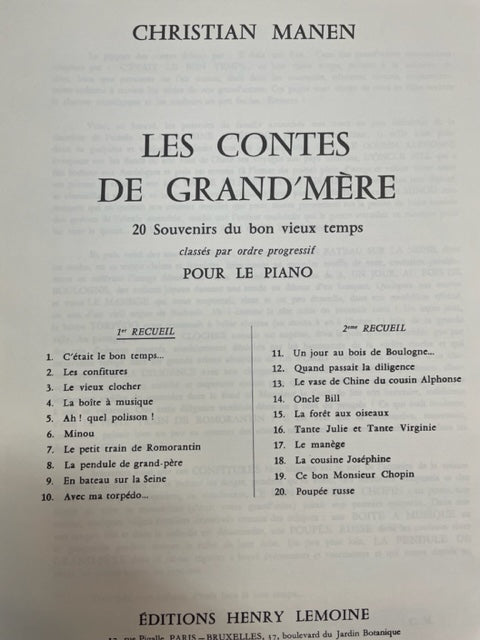 Christian Manen Les contes de Grand'Mère 1er recueil partition piano