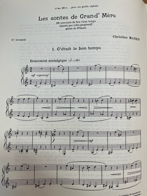 Christian Manen Les contes de Grand'Mère 1er recueil partition piano