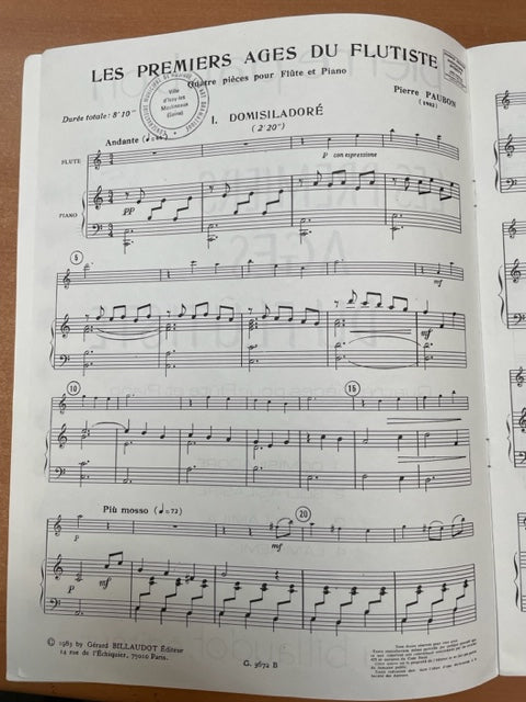 Pierre Paubon : Les premiers âges du flûtiste partition pour flute et piano