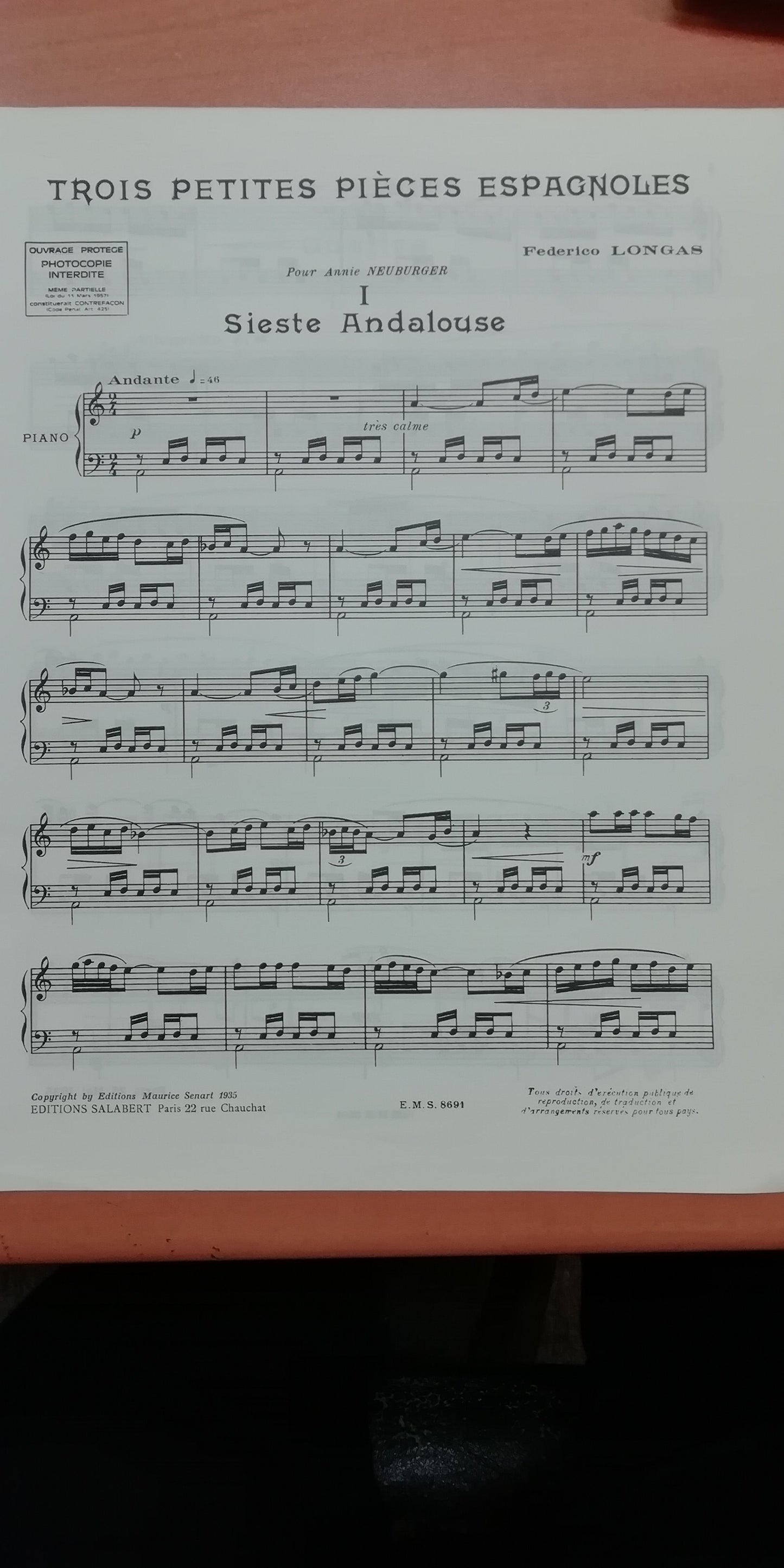 Federico Longas 3 Petites Pièces Espagnoles partition piano