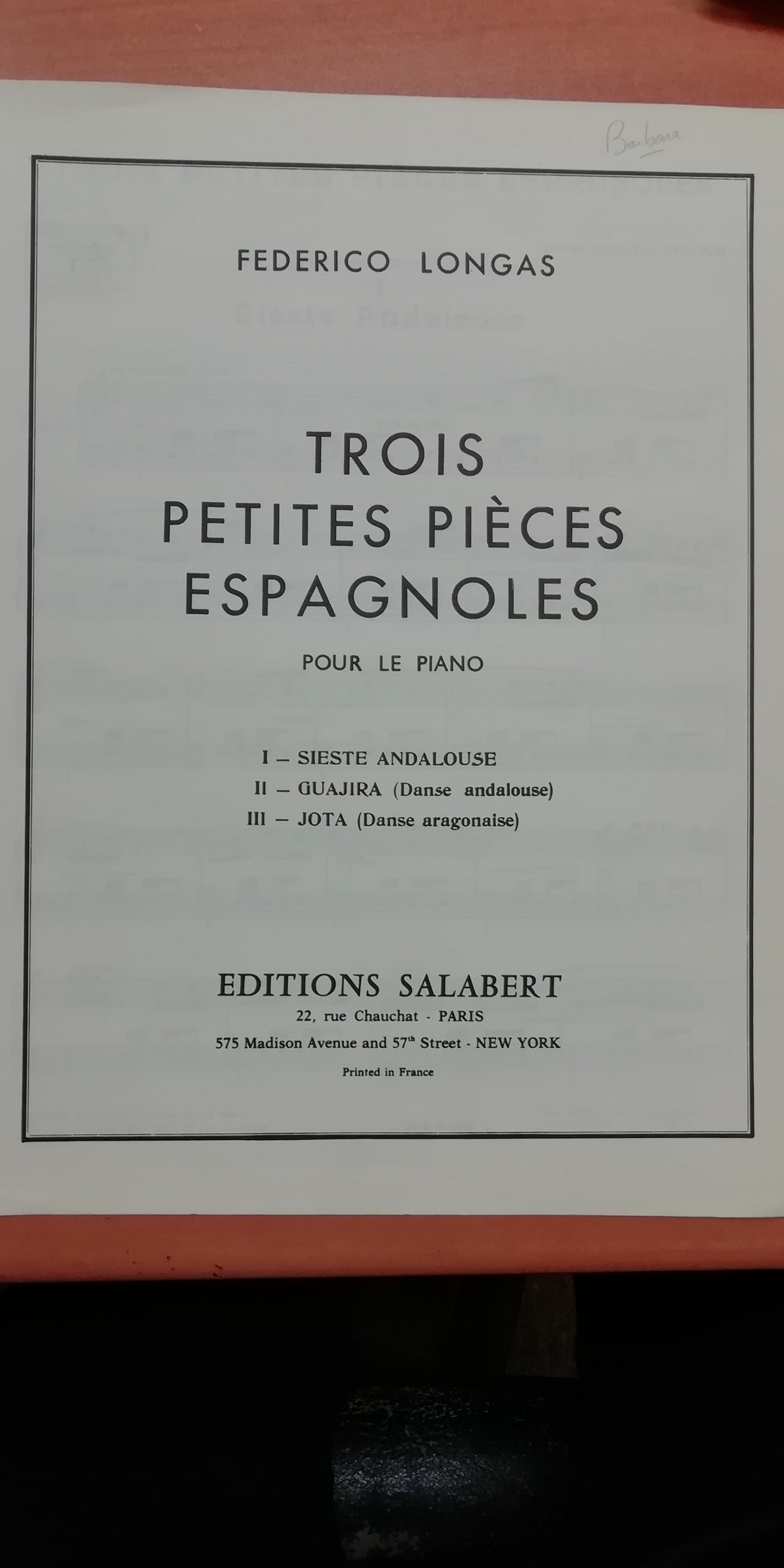 Federico Longas 3 Petites Pièces Espagnoles partition piano