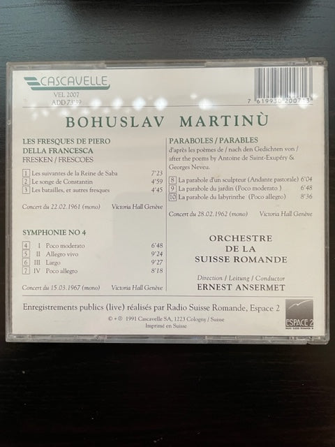 CD Bohuslav Martinu Les Fresques de Piero della Francesca - Symphonie n° 4 - Paraboles