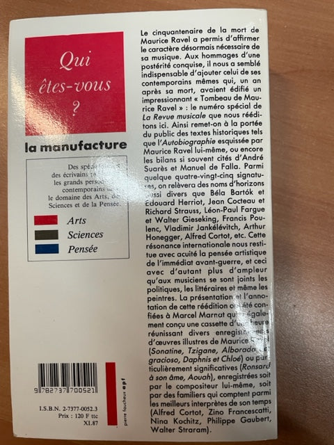 Maurice Ravel Qui êtes-vous ? Livre de Marcel Marnat- 3000 partitions, livres et vinyles d'occasion en vente sur notre site internet gastonmusicclub.fr Gaston Music Store