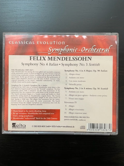 Felix Mendelssohn CD Symphony n°3 (Scottish) - Symphony n° 4 Italian