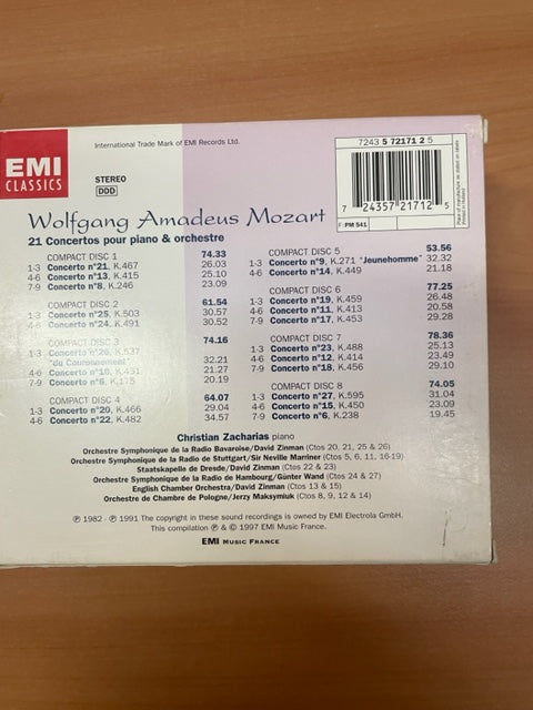 Coffret de 8 CDs Mozart 21 concertos pour piano direction Christian Zacharias