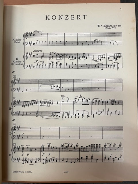 Mozart Concerto en la majeur KV 488 partition pour deux pianos