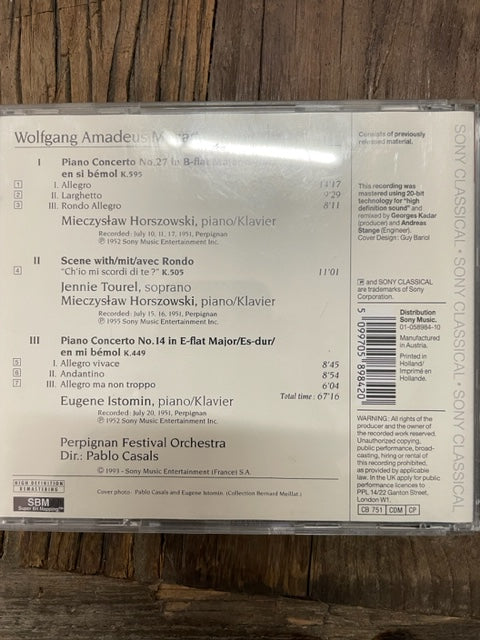 Cd Mozart piano concerto n° 27 14 Scene et rondo K505 collection Pablo Casals