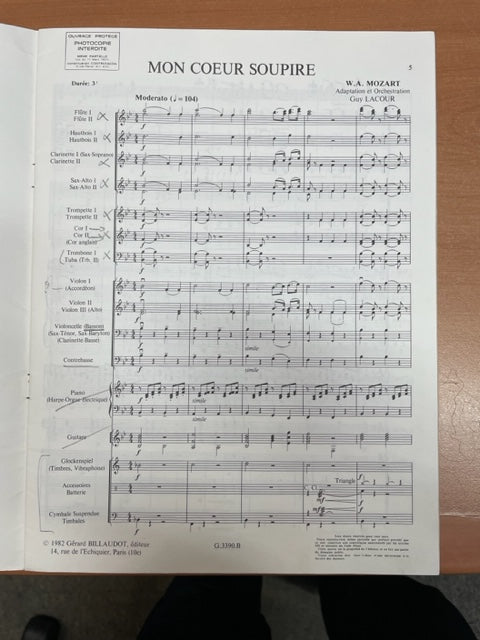 Mozart W.A Mon Coeur Soupire et Menuet Conducteur seul