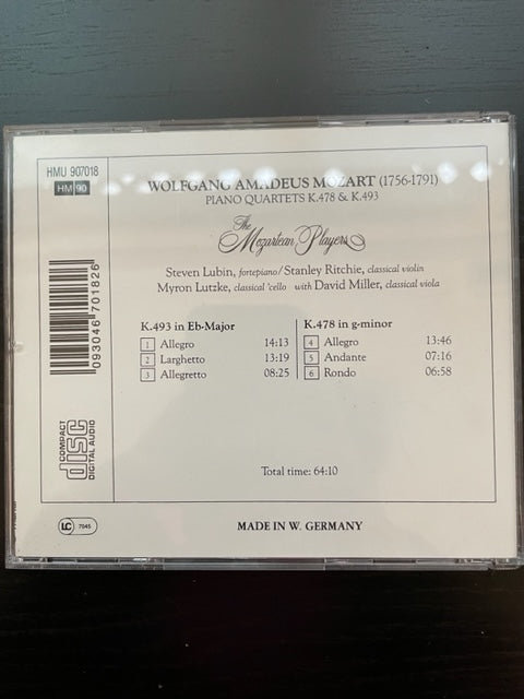 CD Mozart Piano quartets K 478 et K 493 The Mozartean Players